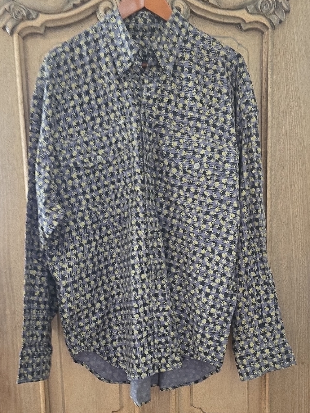 Versace Black and Yellow Geometric Print Men's Shirt